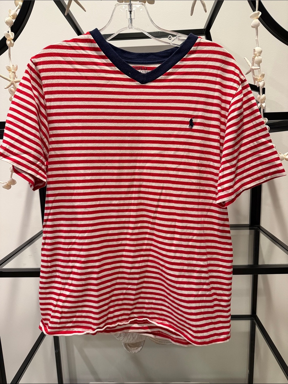 Polo by Ralph Lauren Red and White Striped Short Sleeve Tee